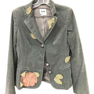 MOSCHINO "Cheap and Chic" Grey Corduroy Blazer with Flower/Leaves Appliques